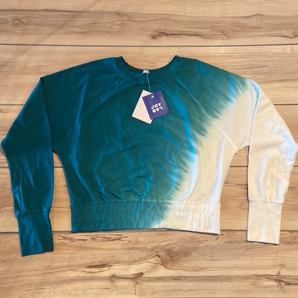 Joy Lab Cropped Fitted Sweatshirt Spruce White Ombre XS - Picture 1 of 10